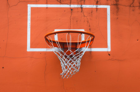 the basketball hoop in front of the orange wall.の素材