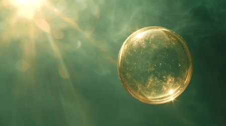 A droplet suspended in midair, refracting light like a miniature crystal ball.の素材