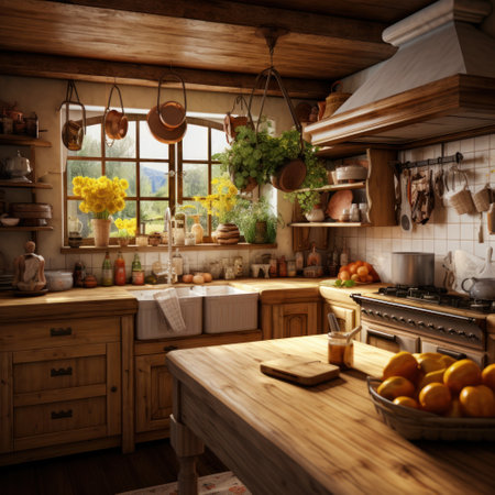 A rustic and inviting kitchen, complete with wooden countertops and vintage decor,の素材