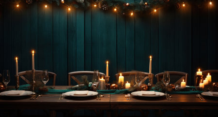 christmas table and background with lights,の素材
