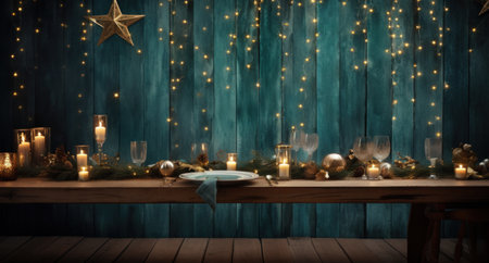 christmas table and background with lights,の素材