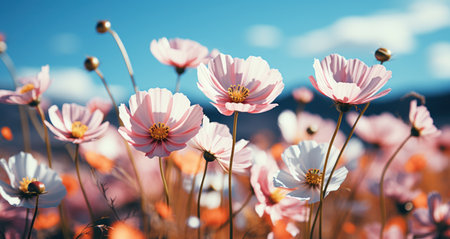 a spring flower field on sunny dayの素材