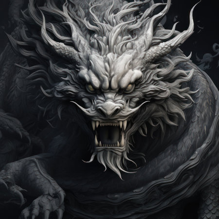 A stunning black and white Chinese dragon,の素材