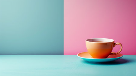 Beautiful minimalistic background with a cup of coffee.の素材