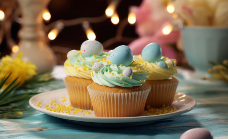 three cupcakes with eggs insideの素材