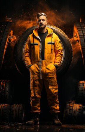 the tire mechanic man with gloves.の素材