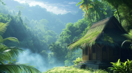 mall rustic hut in the tropical forest in Bali Withの素材