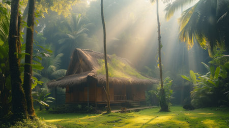 mall rustic hut in the tropical forest in Bali Withの素材