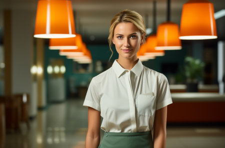 the new generation of hotel housekeeperscleaning your hotel floor.の素材