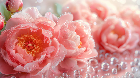 cute natural frame with peony flower and place for text.の素材