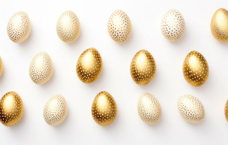 golden easter eggs and a white flower in one of the white space,の素材