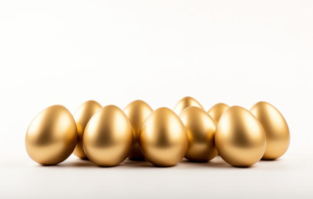 golden easter eggs and a white flower in one of the white space,の素材