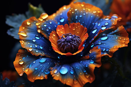 a brightly colored flower with rain drops on it,の素材