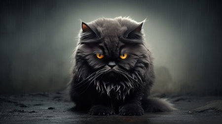 a cute black cat sitting and having its eyes go mad,の素材