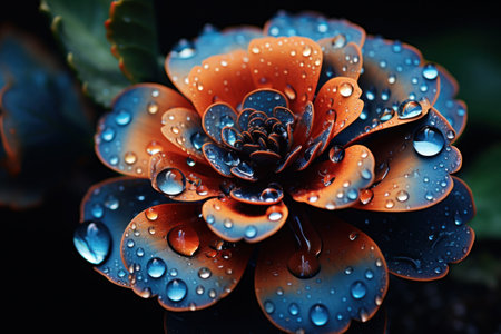 a brightly colored flower with rain drops on it,の素材