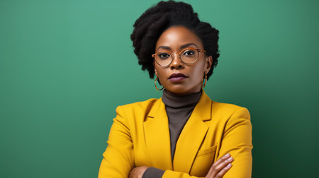 a black woman in glasses is posing with a brightly colored background,の素材