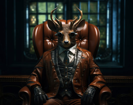 a deer man dressed in leather sitting on a chair,の素材