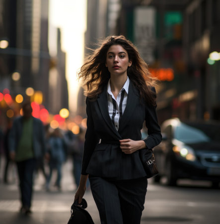 a business woman in a business suit walking down the street,の素材