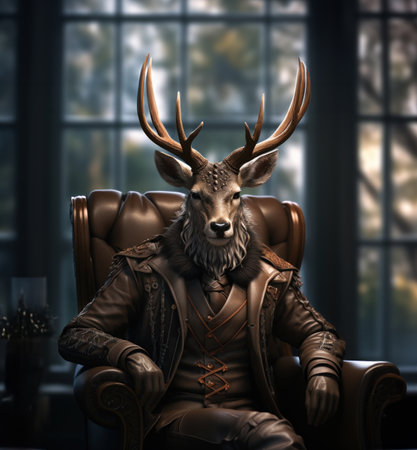 a deer man dressed in leather sitting on a chair,の素材