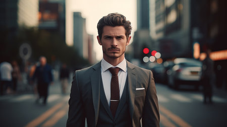 a man in a suit is standing in the street,の素材