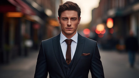 a man in a suit is standing in the street,の素材