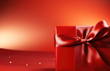 a red gift box with a bright red ribbon.の素材
