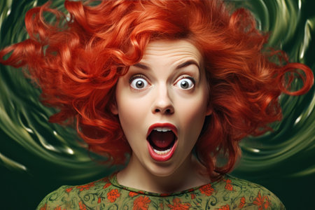 a woman with an surprised look on her face.の素材