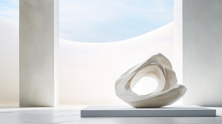 a stone sculpture in a white room.の素材