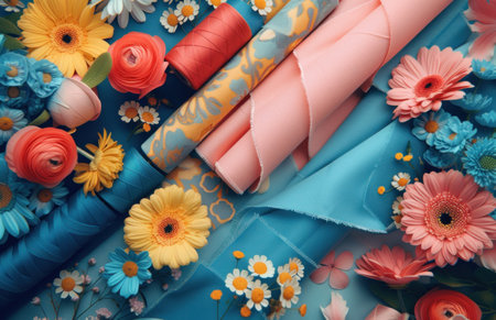 different fabrics and sewing material.の素材