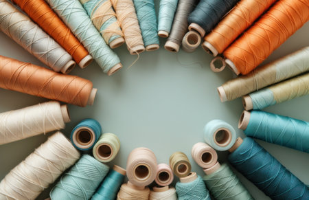 colorful sewing supplies arranged in a circle.の素材