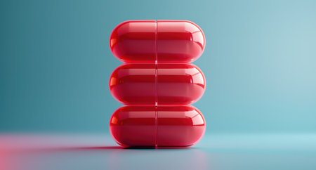 a red pill stacked with circles on a blue background.の素材