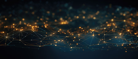 a network of dots connected together on a dark background.の素材