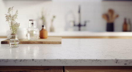 a kitchen counter decorated with granite countertop.の素材