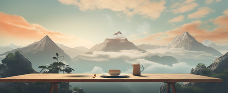 a screen shot that shows a mountain area and a tableの素材