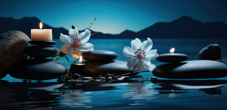 a spa with candles and orchid,の素材