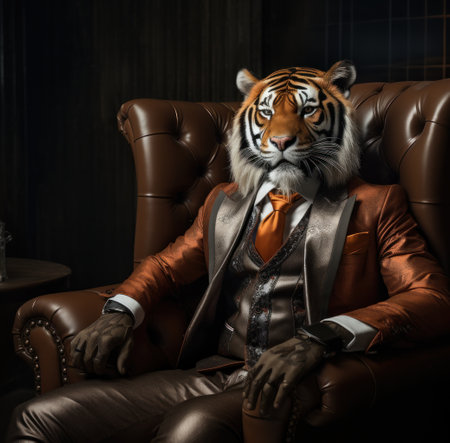 a tiger sitting in the suit and hat,の素材