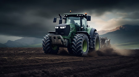 a tractor is plowing a field,の素材