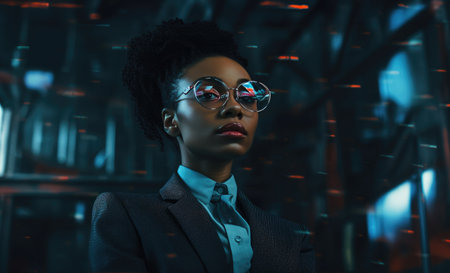 a young black woman in a suit and glasses,の素材