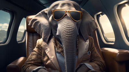 an elephant has sunglasses and a suit on as he sits in a chair,の素材