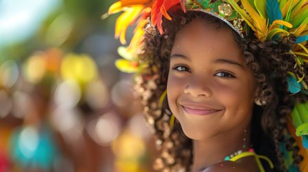 Beautiful young girl at the carnival in Rio de Janeiro with large copyspace area, offcenter composition.の素材