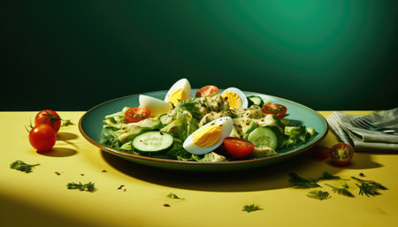 food with a vegetable salad on a table,の素材