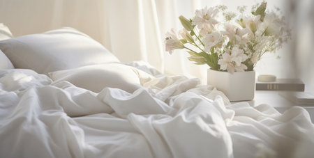 image of a bed with white blankets,の素材