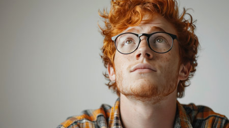 Serene red-haired young man with freckles.の素材