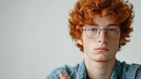 Red-haired young man with glasses.の素材