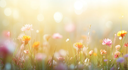 spring background of grass and flowers springの素材