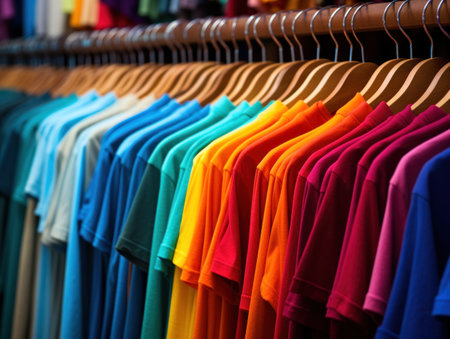 tshirt colors displayed on a rack,の素材