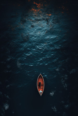 a boat sailing in the ocean from an aerial view.の素材