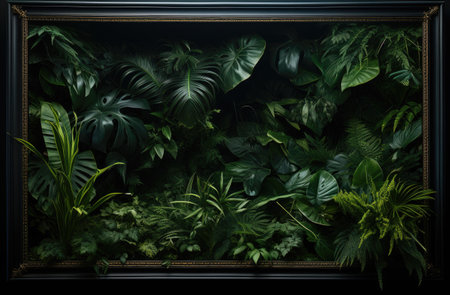 a black frame surrounded by green plants.の素材