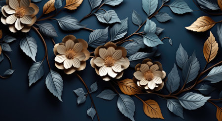 a decorative background of gold and green leaves.の素材