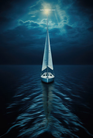 a photo of a sailboat floating through the water.の素材